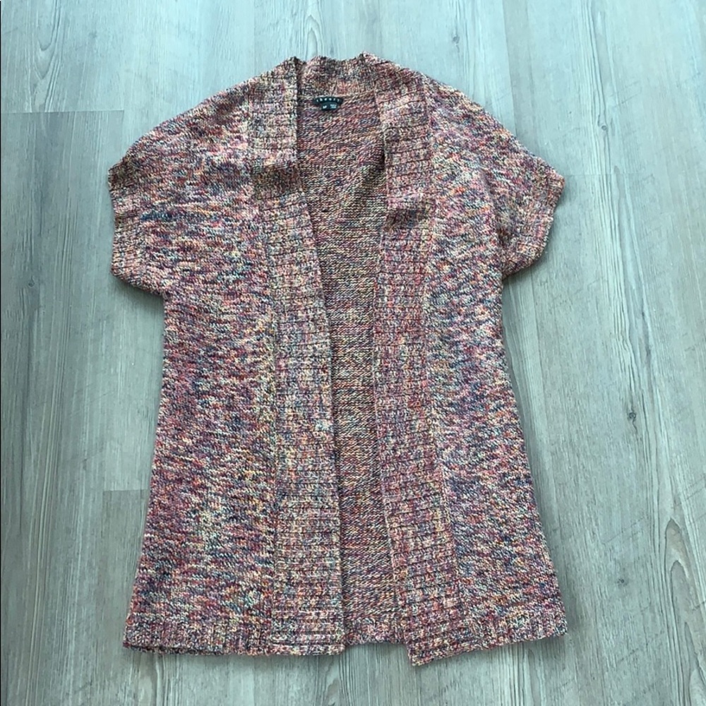 theory multicolor wool short sleeve sweater, small